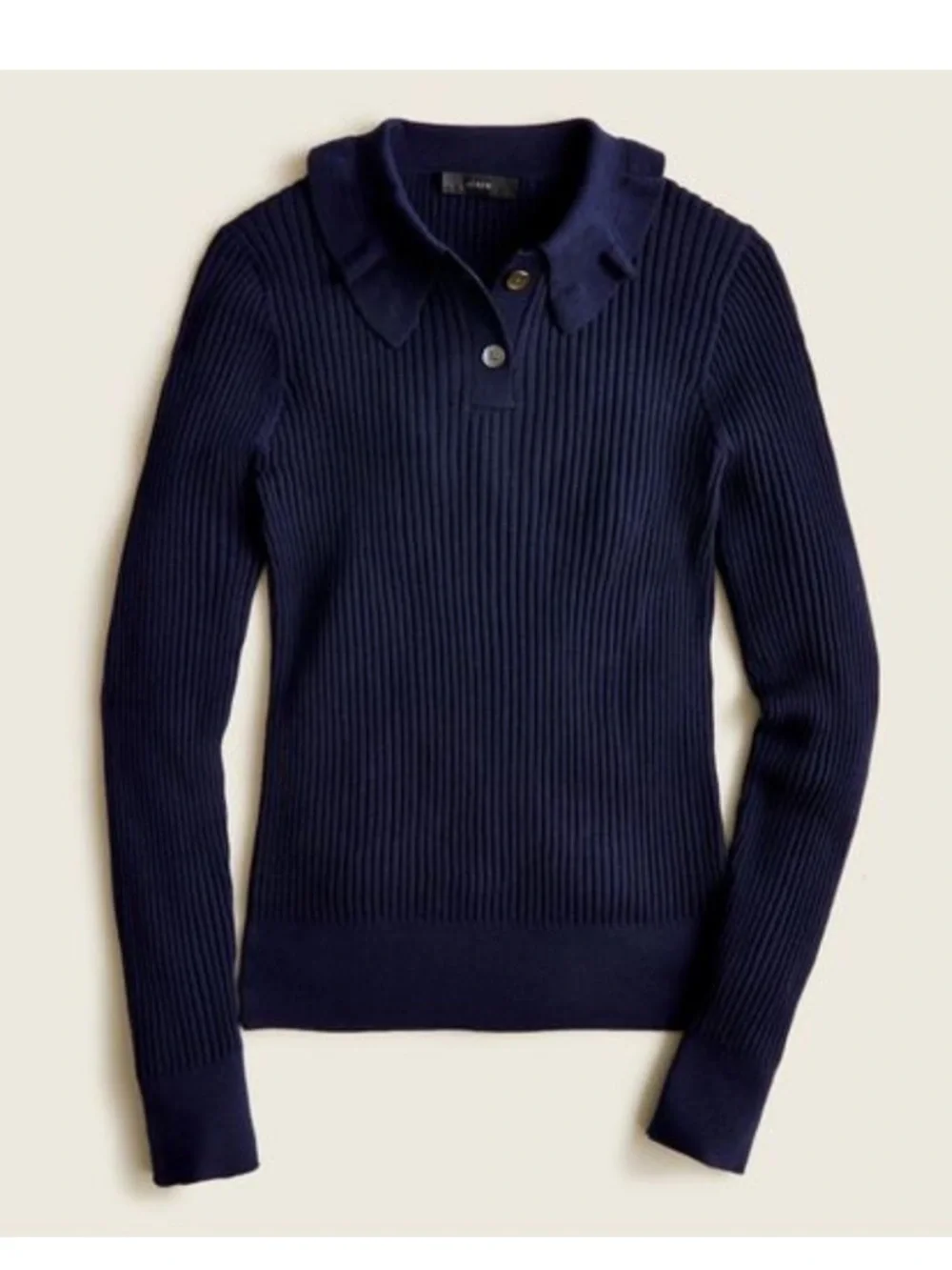 NWT J. crew ribbed ruffle collar merino wool sweater navy blue Size S